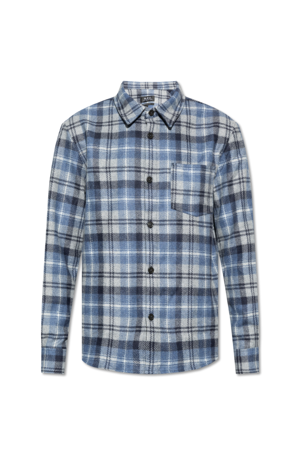 A.P.C sale Men's Blue Plaid Print Button Up Long Sleeve Shirt Size XL